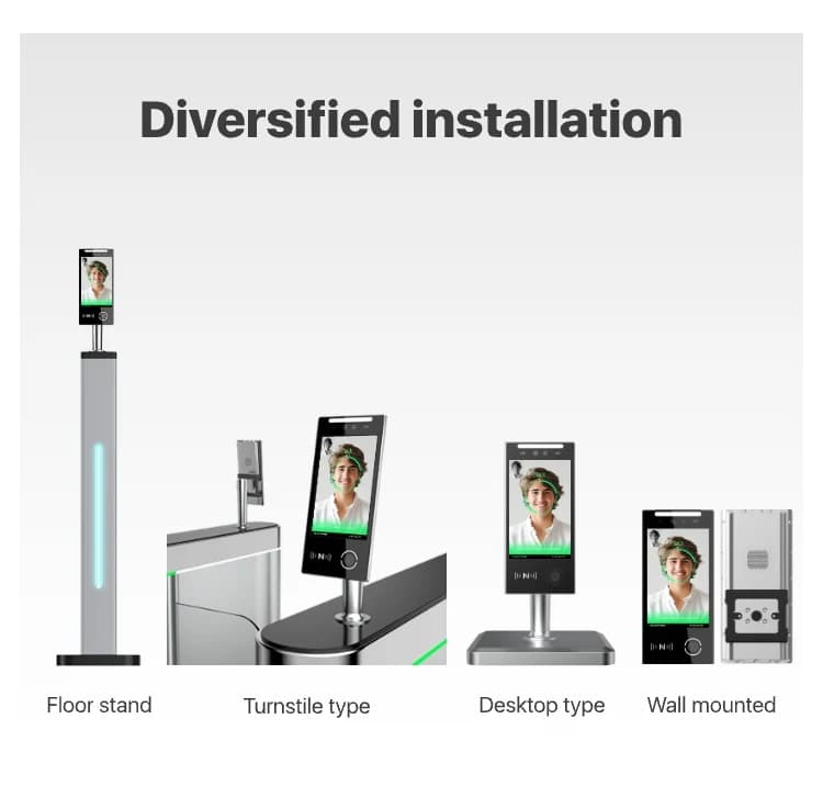 FCV4905 wall, turnstile, desktop and floor-stand mounting illustrations