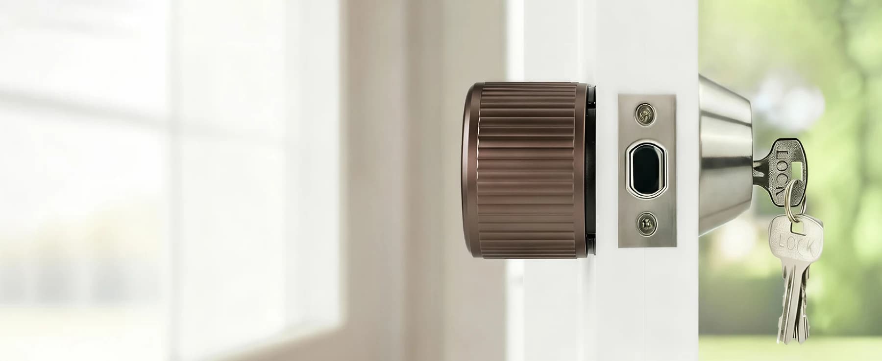 X-Gen 1 Smart Lock 001 interior form beside a door latch and exterior key cylinder