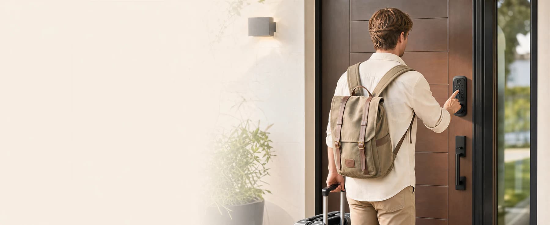 Smart Door Lock 002 in an illustrated residential arrival setting